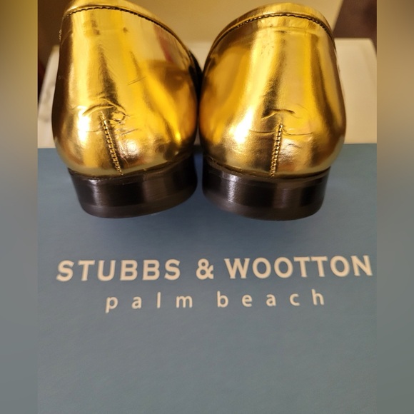 Stubbs & Wootton black velvet loafers w/ gold metallic trim - Picture 7 of 8